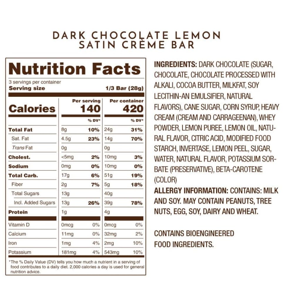 Ethel M Chocolates Small-Batch Gourmet Dark Chocolate Bar with Artisanal Lemon Satin Crème Topped with Real Lemon Zest (85g)