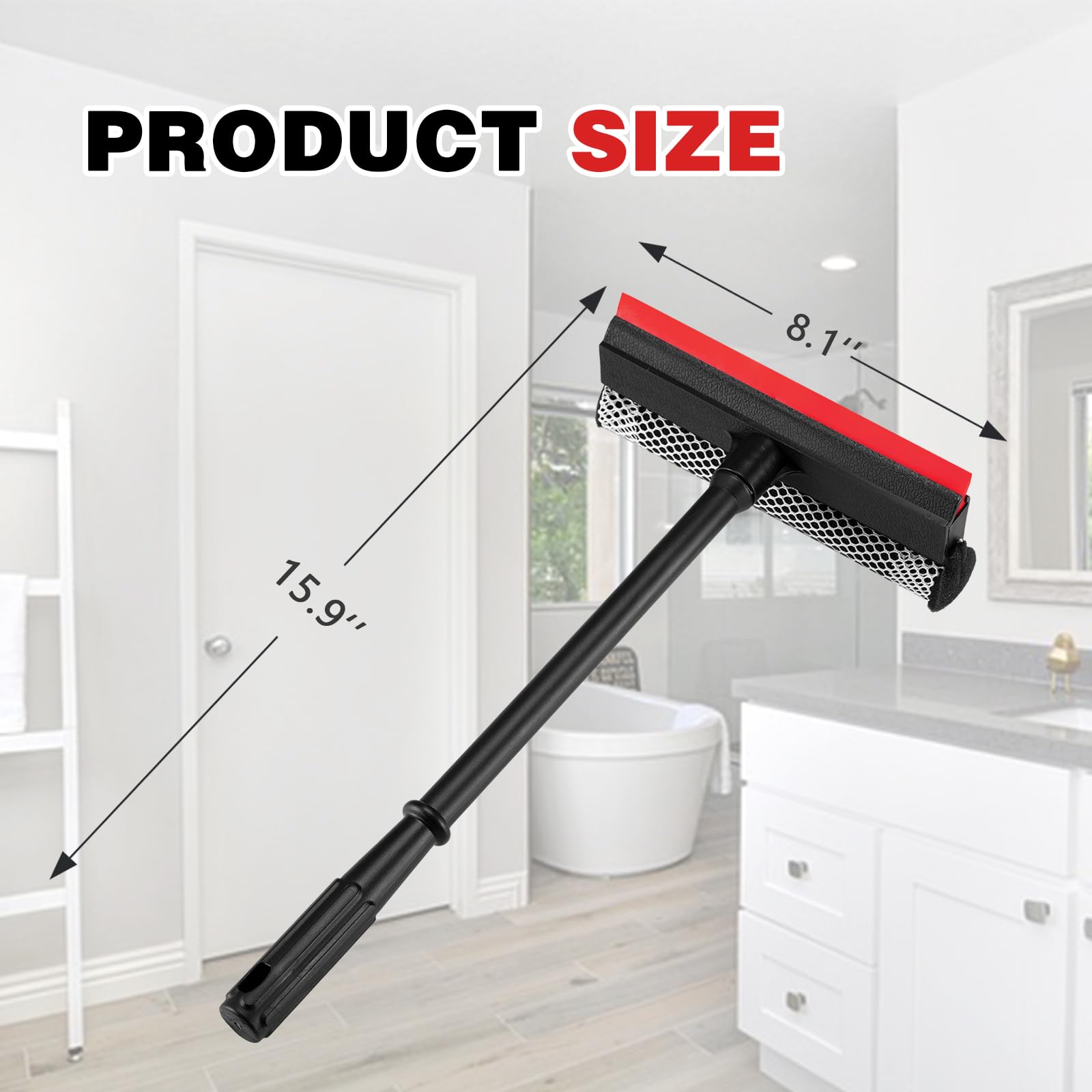 Professional 8.1" 2 in 1 Window Squeegee with 16" Long Handle,Car Squeegee for Gas Station,Home,Car?Glass,Shower,Outdoor High Window Cleaning