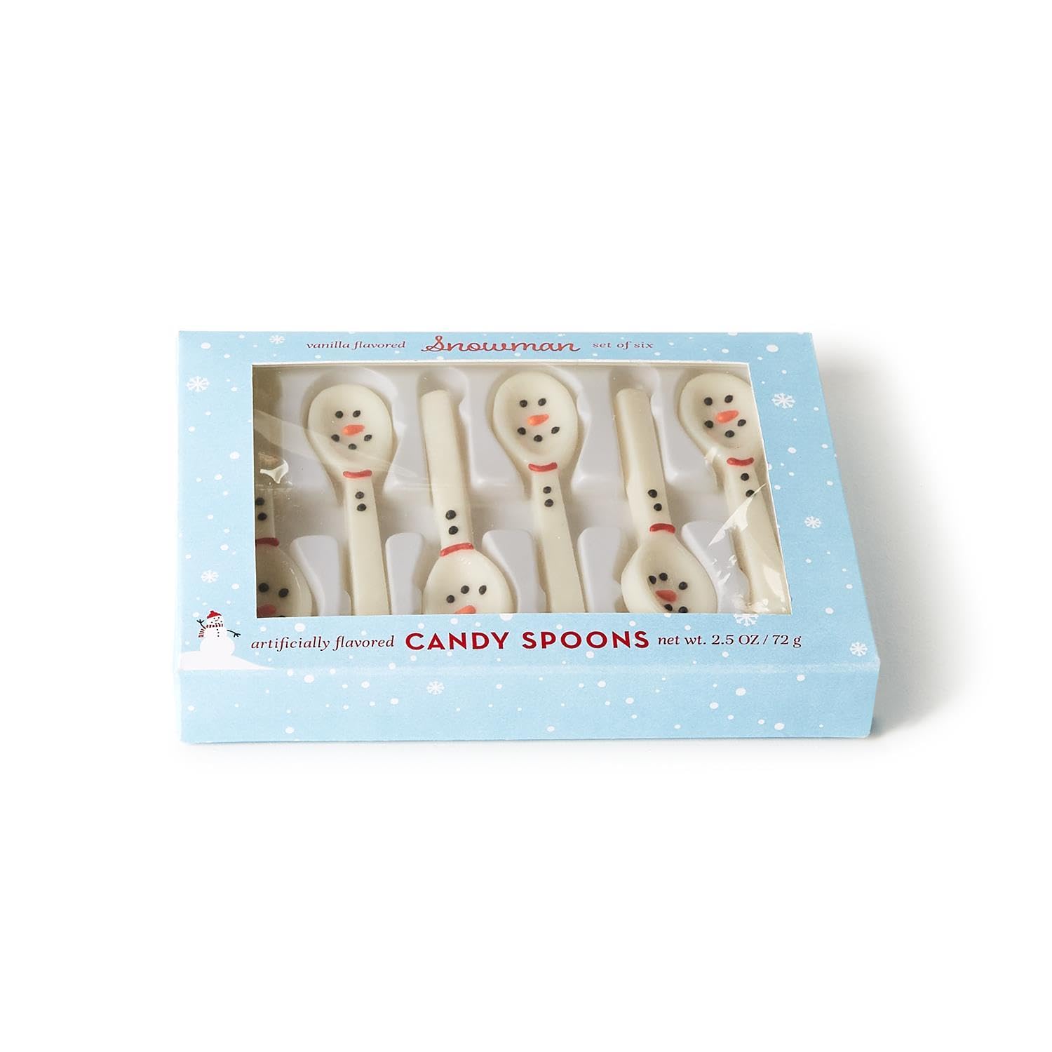 Two's Company Snowman Set of 6 Edible Vanilla Flavor Candy Spoons in Gift Box, 4-inches Length, Sugar, 82365