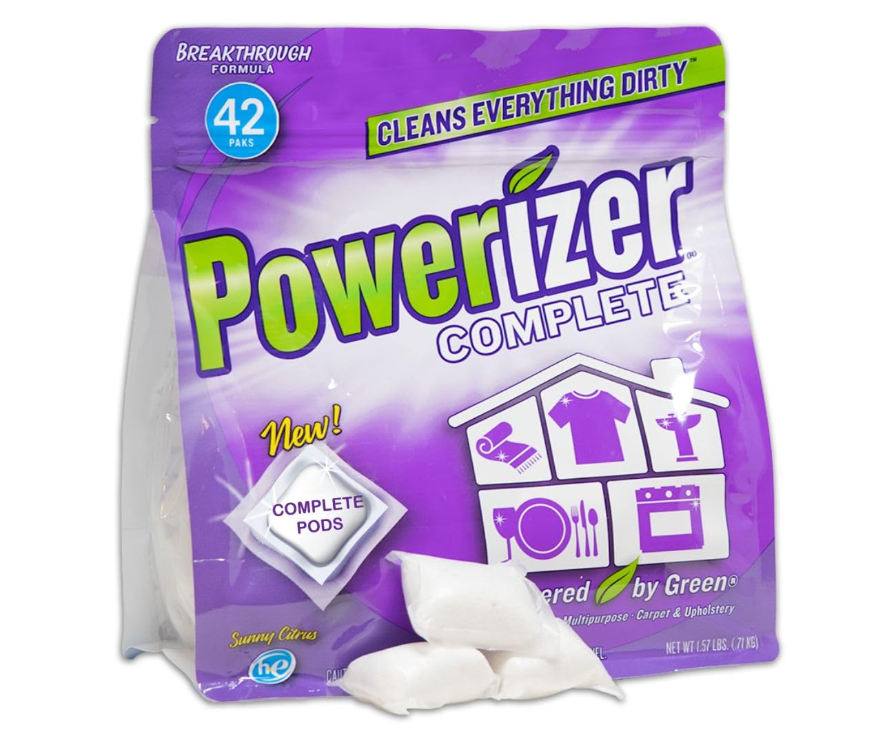 Powerizer Complete Multipurpose Cleaning Pods - Plant and Mineral Based Concentrated Laundry & Dishwasher Detergent | 42 Count | All-in-One Cleaning