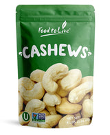 Food to Live - Raw Cashews, 4 Pounds Deluxe Whole Nuts, Unsalted, Unroasted Fancy Snack, Size W-320, Kosher, Vegan, Bulk, A good source of Magnesium