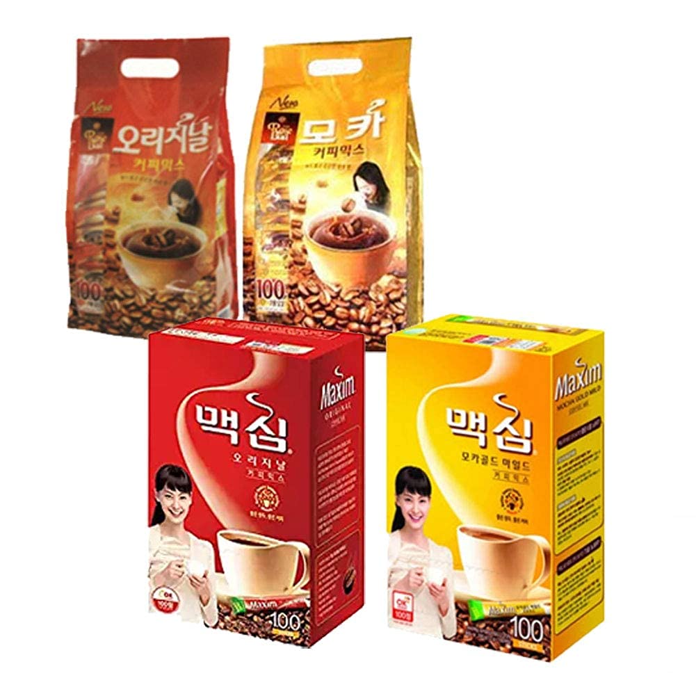 Korean Instant Coffee Variety Sample Pack, 20 Sticks (Maxim Mocha, Maxim Original, Rose Bud Mocha, Rose Bud Original)