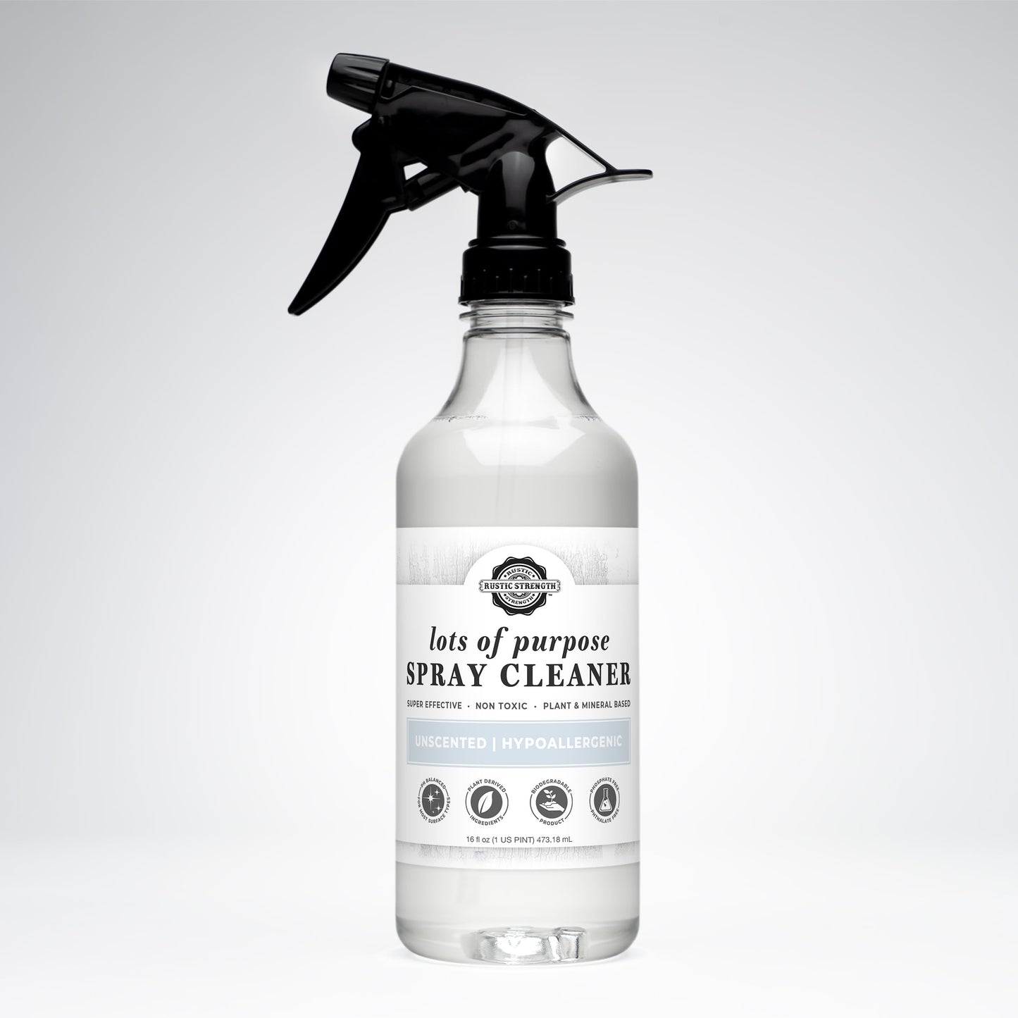 Rustic Strength Lots of Purpose Spray Cleaner, Unscented, Multi-Surface, pH Balanced, Non-Toxic, Biodegradable, 16 oz