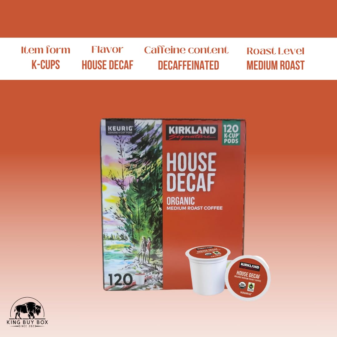 KING BUY BOX Cup 1 PCS Bundle with Organic House Decaf Coffee K-Cups, 120 Count. compatible with Kirkland Signature