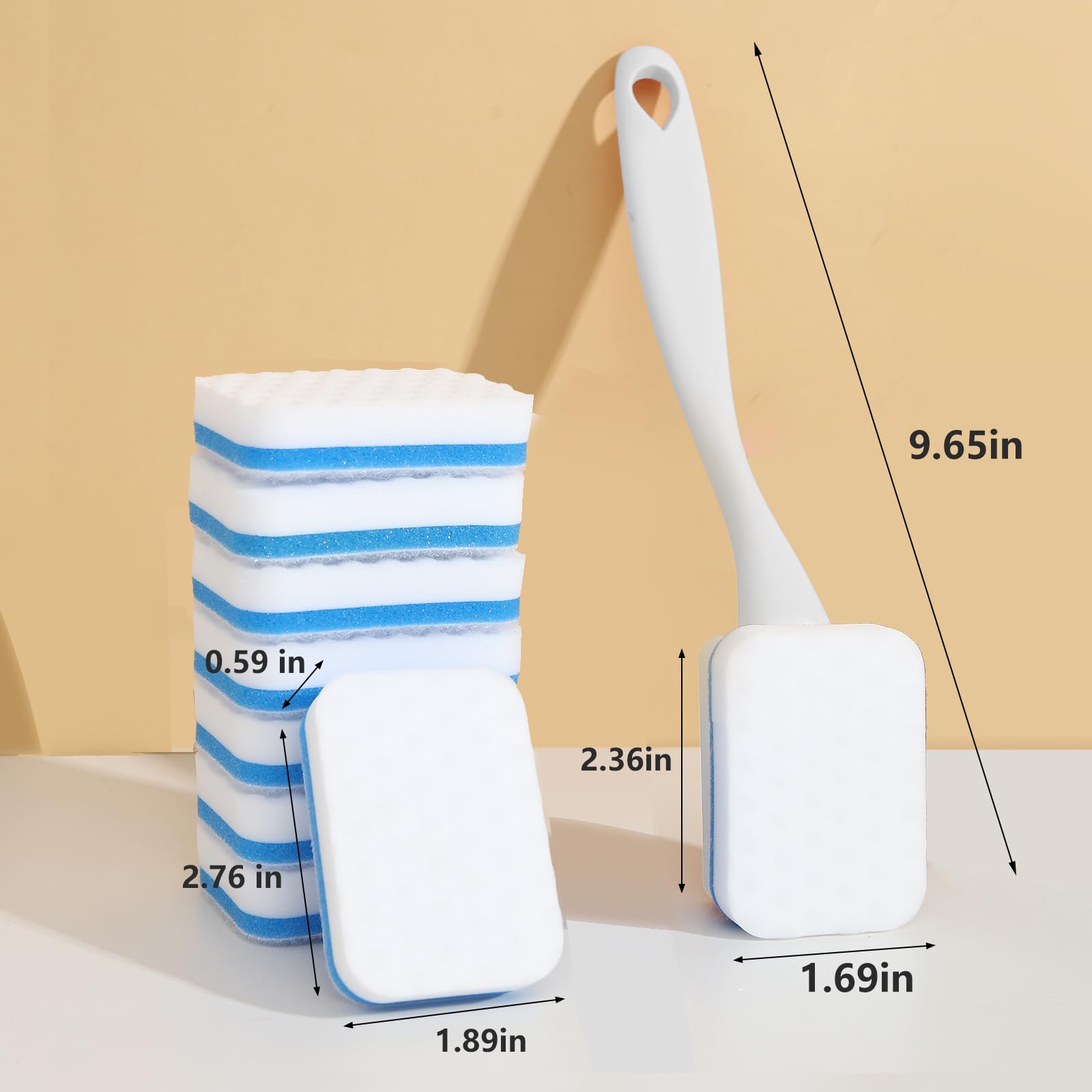 Magic Sponge Eraser Brush with Handle - 20 Pack Replacement Pads, Easy Swap Hook & Loop Fastener, Cleaning Tool for Kitchen, Bathroom, Tile, Sink