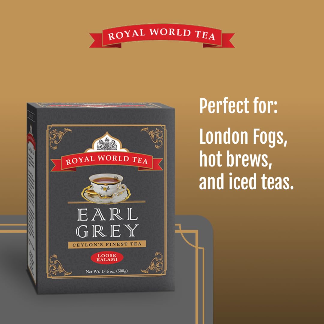 Royal World Loose Leaf Earl Grey Tea - Premium Blend of Bergamot & Ceylon Black Tea - Ideal for London Fog & Iced Drinks - Perfect for Recipes