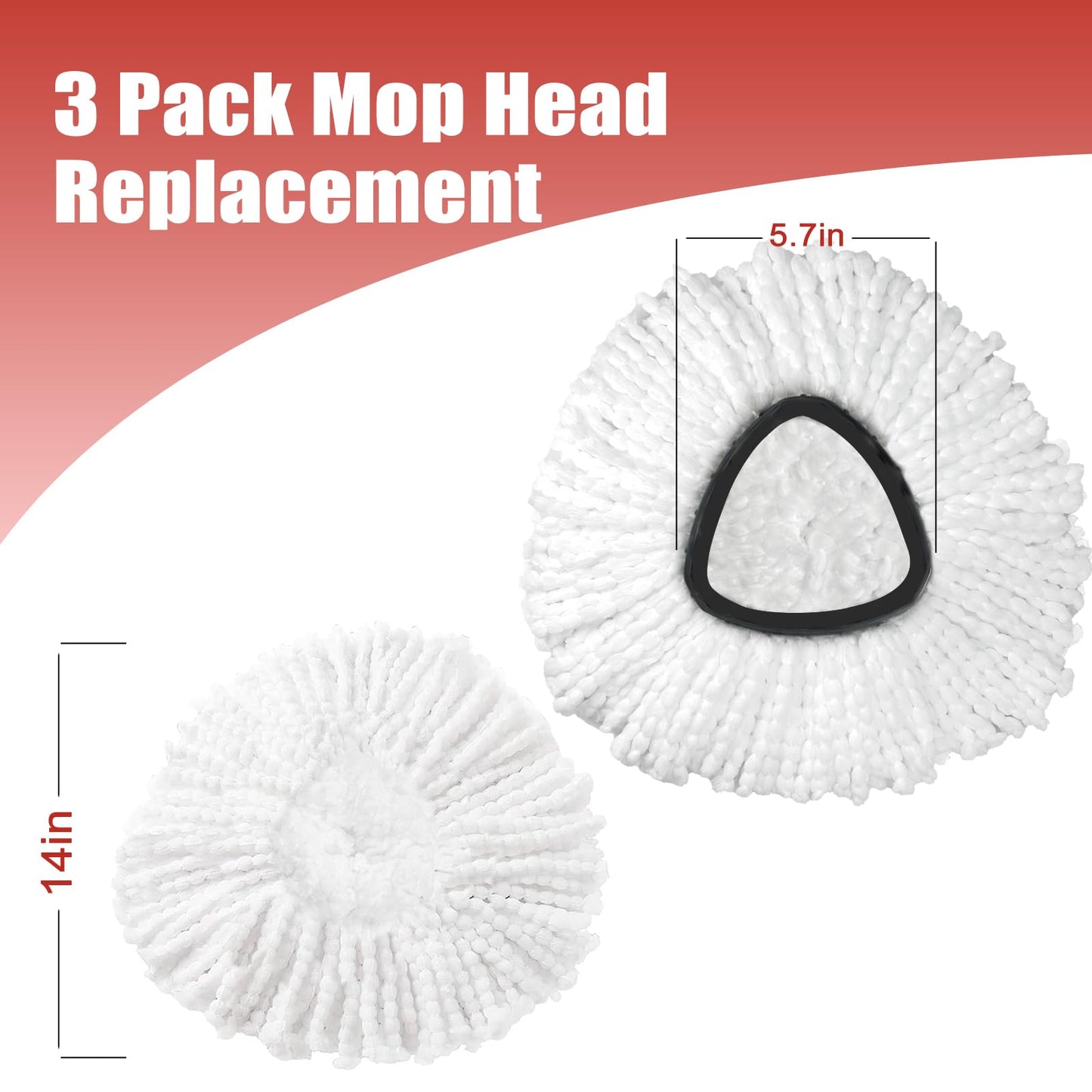 Mop Head Replacement, 3 Pack Spin Mop Refill Replace Head Compatible with O Cedar Easywring 1-Tank System, Great Cleaning Power, Microfiber, Helper