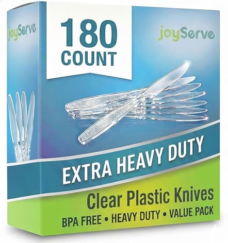 JoyServe Clear Plastic Knives Heavy Duty, Heat Resistant Party Utensils BPA-Free Heavy Duty Plastic Knives Disposable Silverware Cutlery, Catering