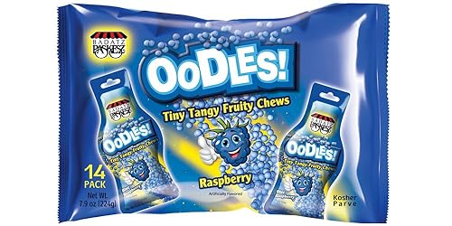 Only Kosher Candy Raspberry Flavored Tiny Tangy Fruity Chews Family Candy Multi Pack Oodles with Kosher Parve Fruity Candy 14 Pouch Per Pack (Pack