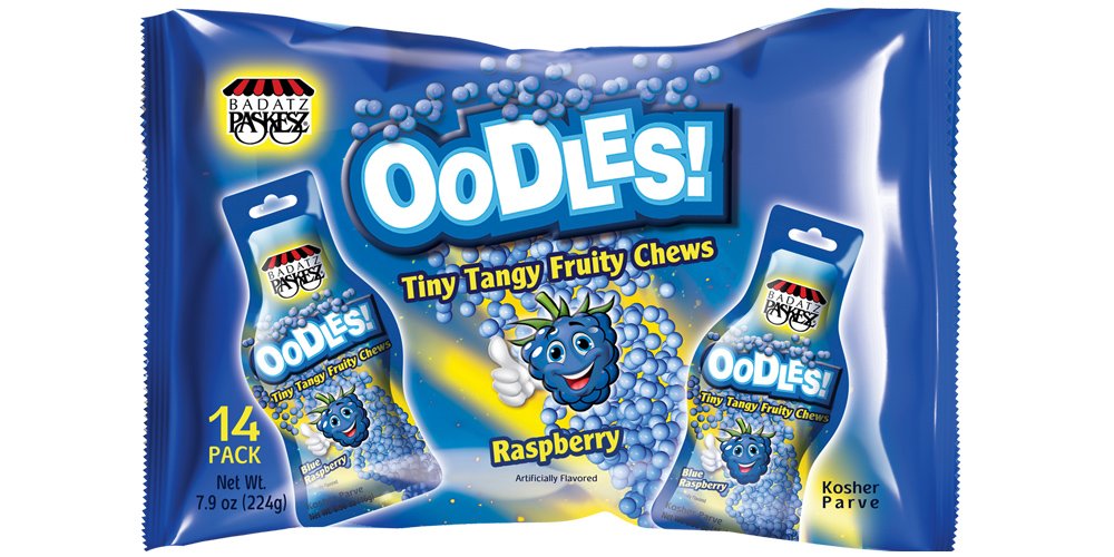 Only Kosher Candy Raspberry Flavored Tiny Tangy Fruity Chews Family Candy Multi Pack Oodles with Kosher Parve Fruity Candy 14 Pouch Per Pack (Pack