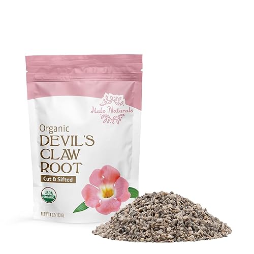Halo Naturals Organic Devil's Claw Root Cut & Sifted, 4 Ounces (Harpagophytum zeyheri) USDA Certified | Resealable Pouch| Packaged in The USA