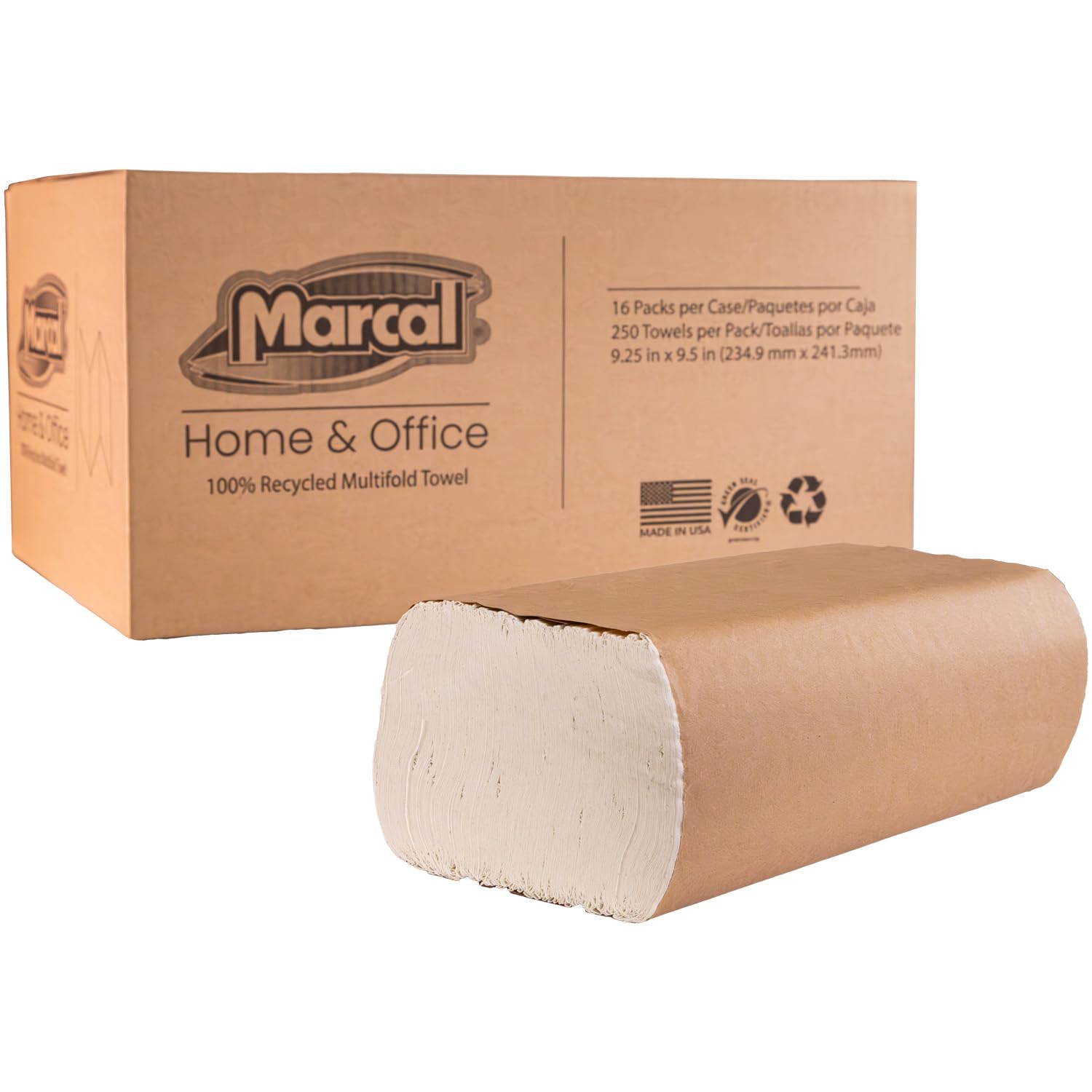 Marcal® Multifold Paper Towels (H3250W), 9.25” x 9.5” sheets, White, (250 Sheets/Pack, 16 Packs/Case, 4,000 Sheets/Case), Perfect for Home & Office