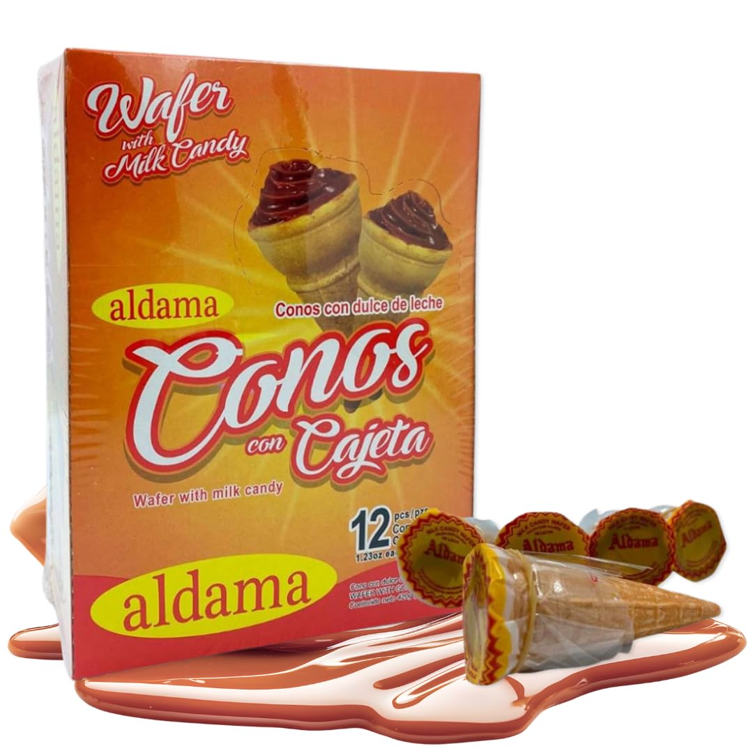ALDAMA Wafer Milk Candy Cones, Crisp Wafer Shells Filled with Rich Mexican Cajeta Milk Filling (12 pieces)