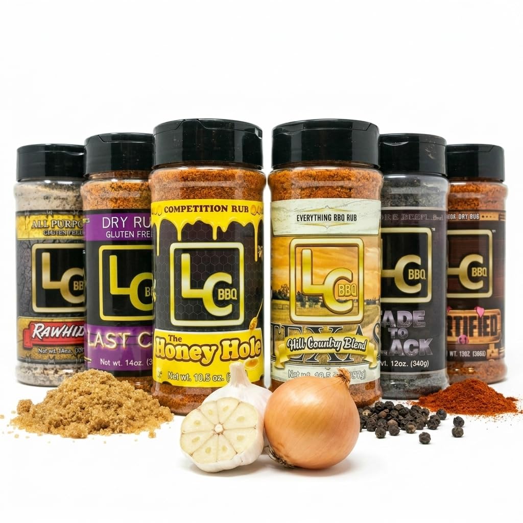 LC BBQ Ultimate Seasoning and Rub Bundle, 6 Pack Variety Set - Rawhide, Last Call, Honey Hole, Texas Hill Country, Fade To Black, Certified