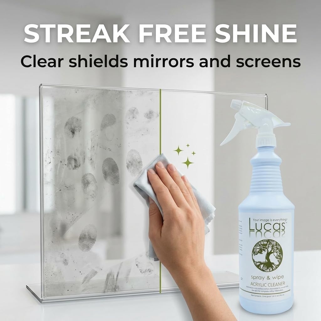 Acrylic & Plastic Cleaner Spray for Non-Porous Surfaces & Tanning Beds, Ready to Use Streak-Free Cleaner for Plexiglass, Glass, Mirrors, Chrome