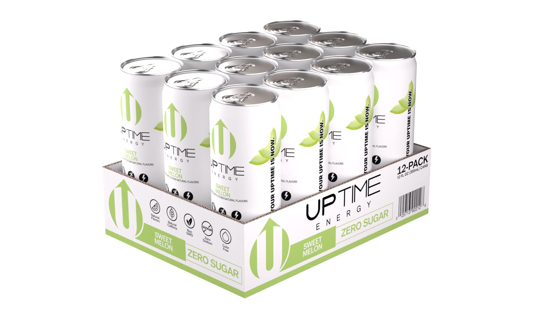 UPTIME Energy Drink, Sweet Summer Melon Sparkling, 12 Pack, Vitamin C, L Theanine, Calcium, Sugar Free Energy Drinks for Focus Support, 142mg
