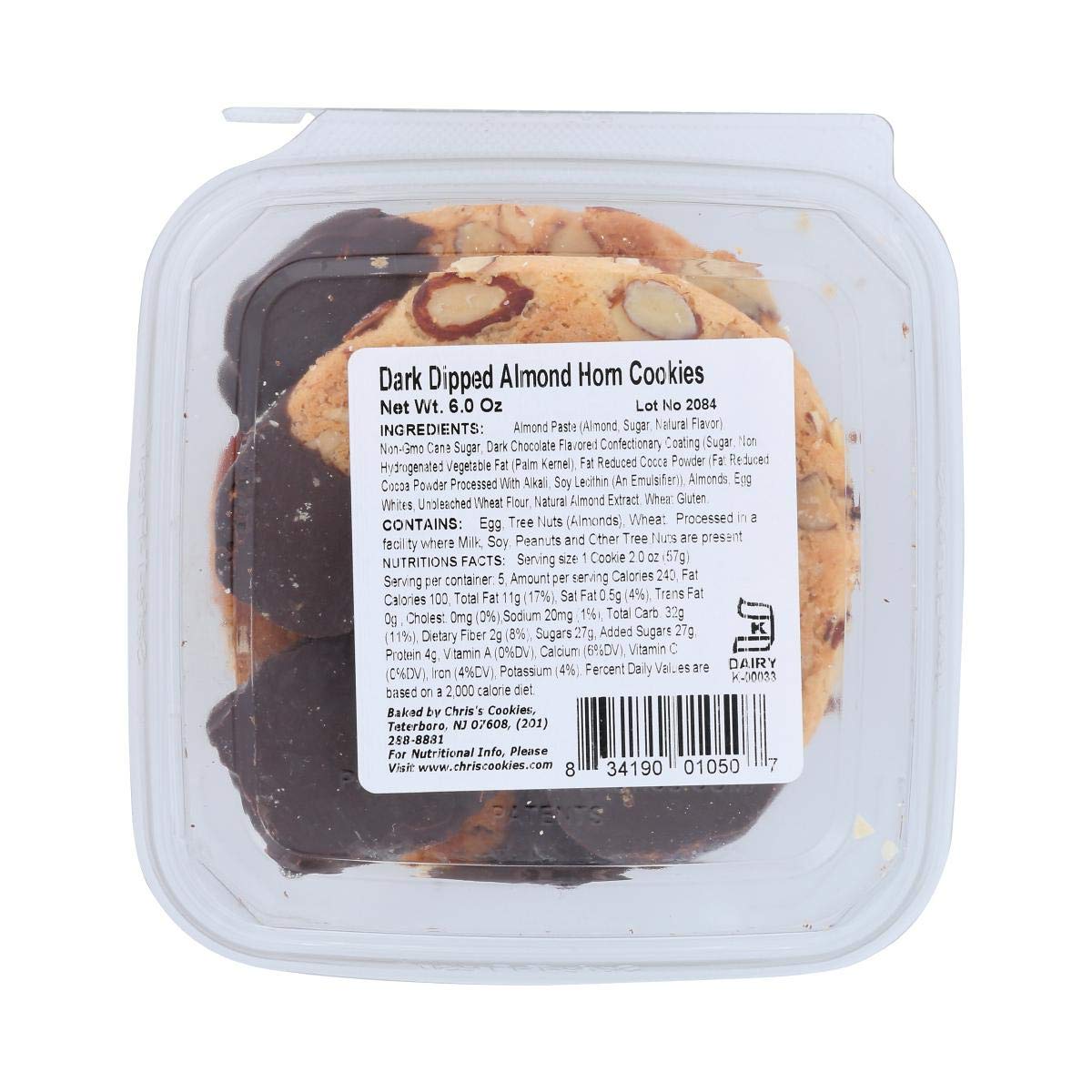 Chris's Cookies, Cookies Dark Dipped Almond Horn, 6 Ounce