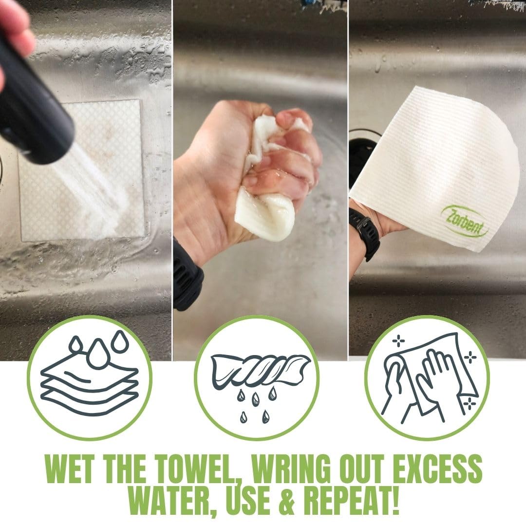 Zorbent Super Absorbent Towels 6 Pack, Natural, Reusable Paper Towel Alternative, Lint Free Cleaning Cloth for Kitchen, Gym, Shoes, Travel, & Camping