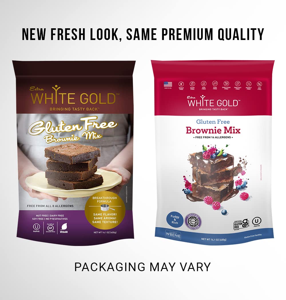 Extra White Gold Brownie Mix - For Baking Cakes Cupcakes Desserts - [Gluten Free] [Nut Free] [Free of the Top 14 Major Allergens] - 14.1 Ounces