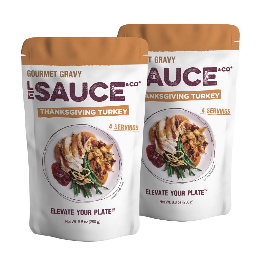 Le Sauce & Co. 4-serving Thanksgiving Turkey Gourmet Gravy(2-pack), Gluten Free Thanksgiving Family Dinner, Whole Turkey Breast, Mashed Potatoes