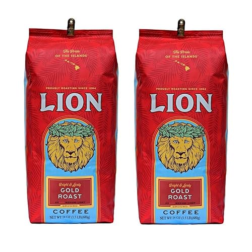 Lion Coffee, Gold Roast, Ground, 24 Ounce Bag (Pack of Two)