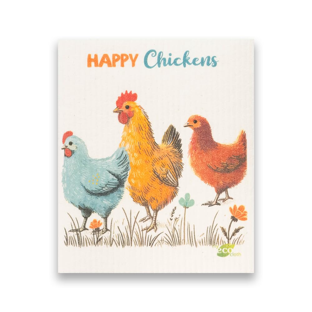 SWEDEdishcloths - Cellulose Sponge Dish Towels - Mixed Set of 6 (One of Each Design) Chickens Swedish Dish Cloths