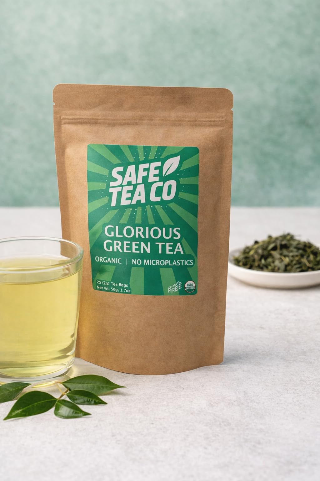 Glorious Green Tea, Organic and No Microplastics Tea Bags, 25 Count