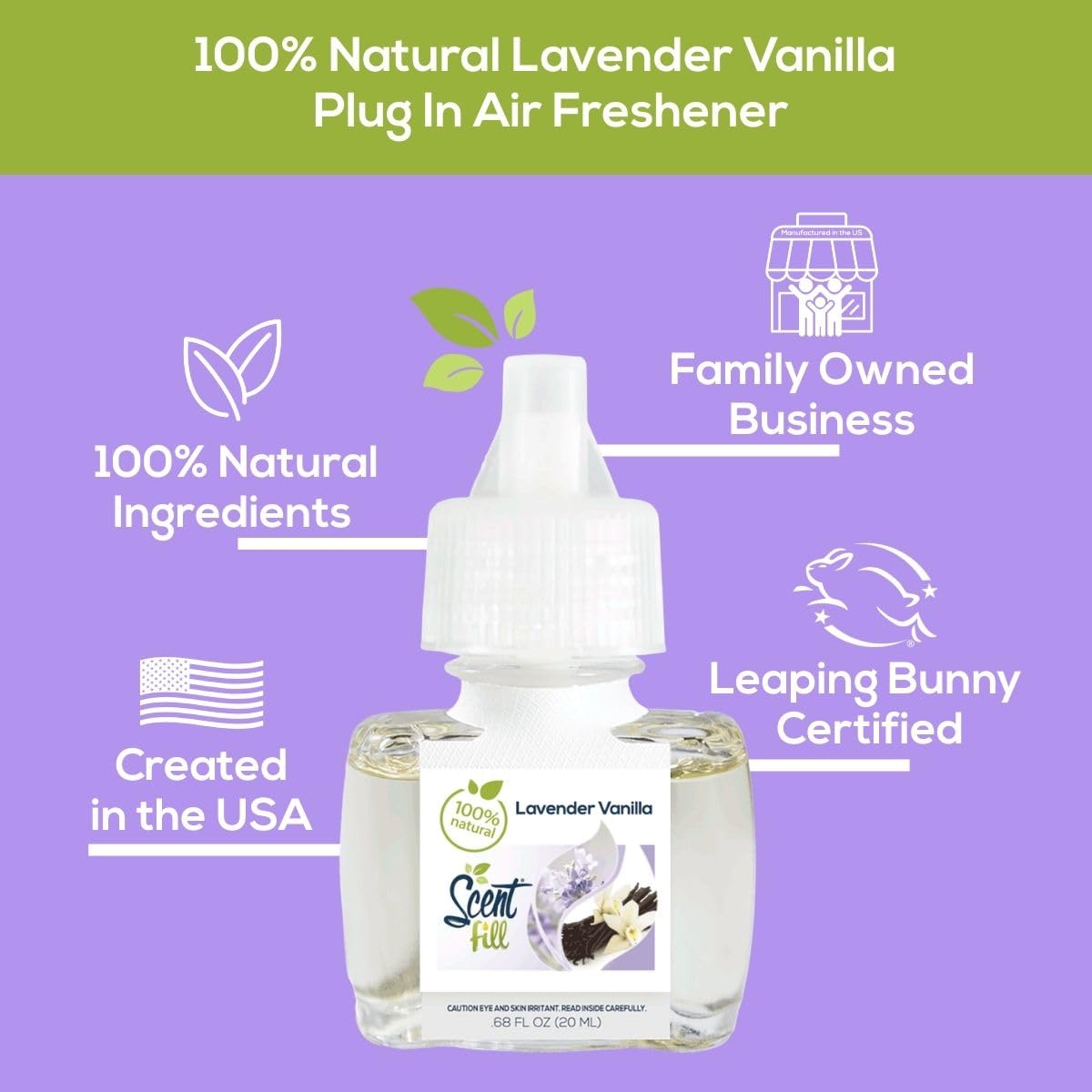 Scent Fill 100% Natural Lavender Vanilla Plug in Air Freshener, Scented Oil Refills, 3 Refills