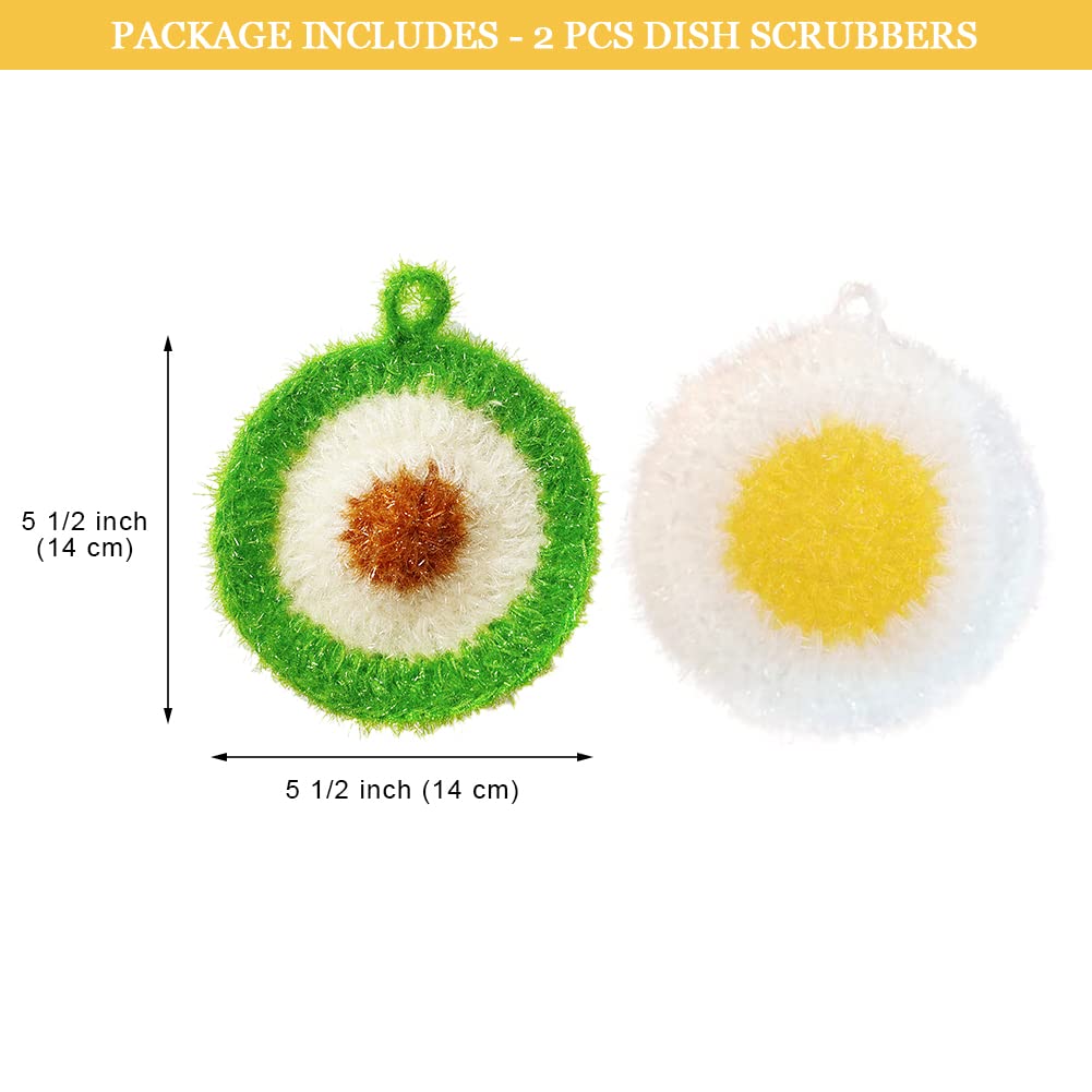Avocado and Egg Shape Acrylic Dish/Pot Scrubbers for Dish Washing, Cute Food Dish Sponge No Odor Kitchen Sponge Net Dish Cloths, 2 Pack