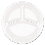 Concorde Foam Plate, 3-Comp, 9" dia, White, 125/Pack, 4 Packs/Carton