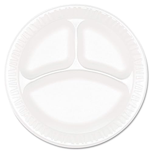 Concorde Foam Plate, 3-Comp, 9" dia, White, 125/Pack, 4 Packs/Carton