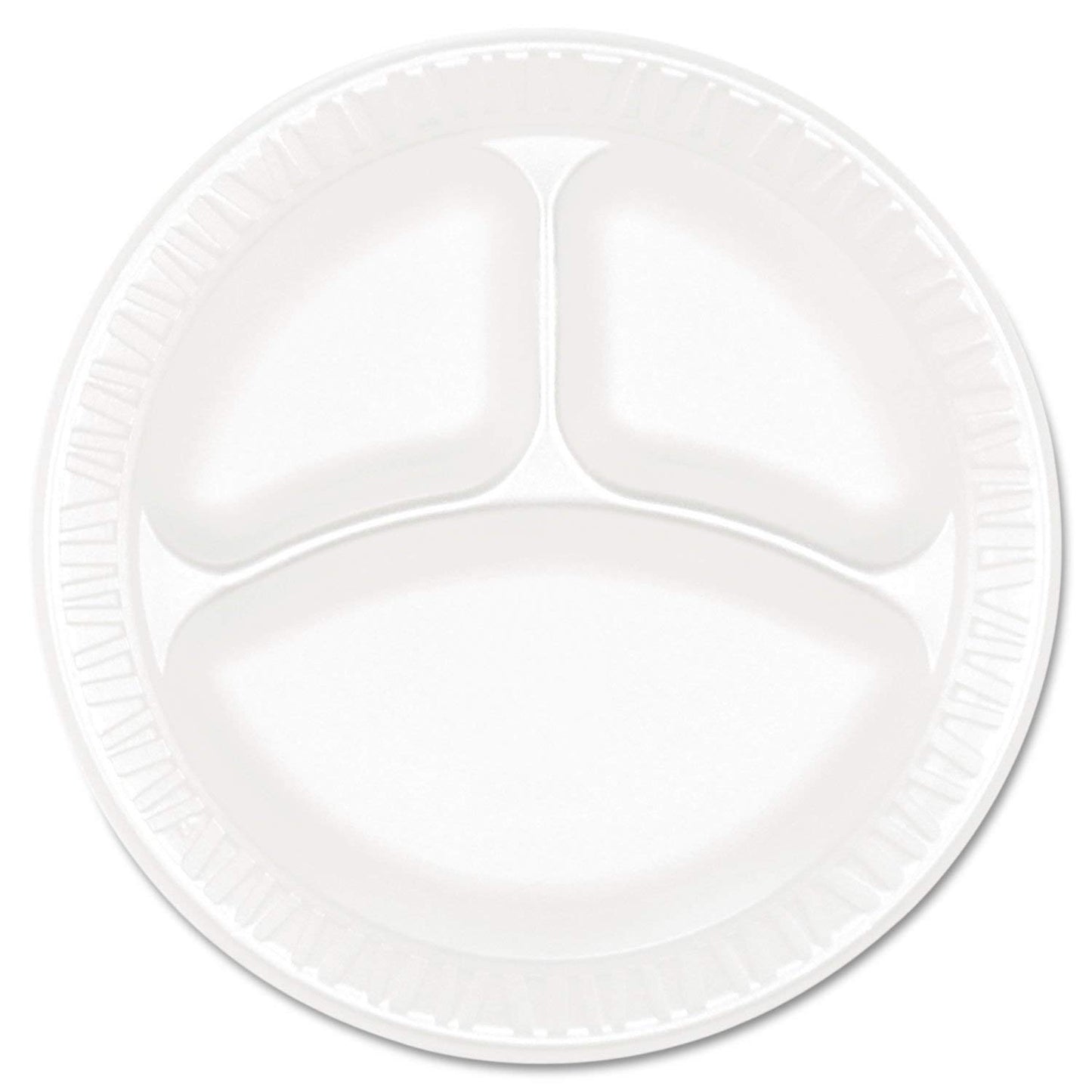 Concorde Foam Plate, 3-Comp, 9" dia, White, 125/Pack, 4 Packs/Carton