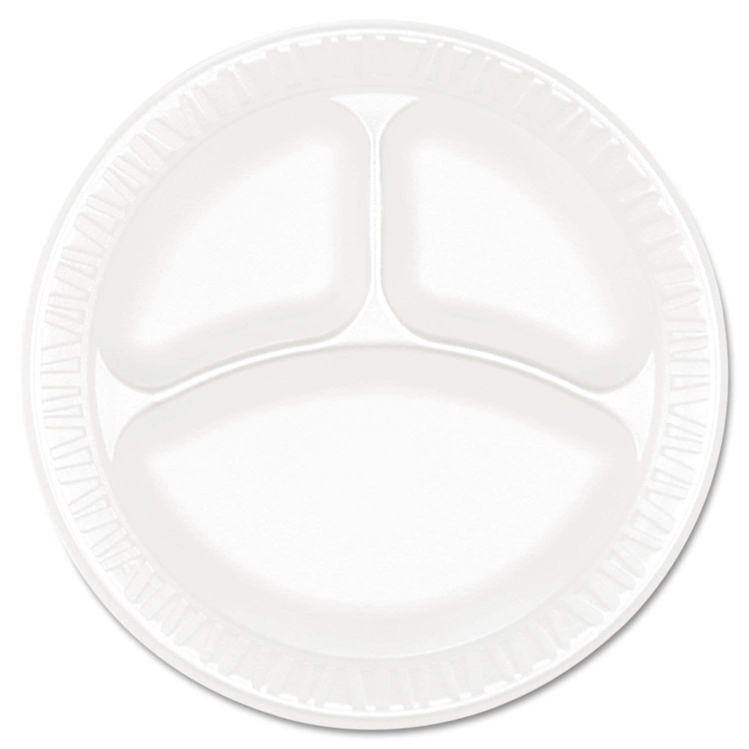 Concorde Foam Plate, 3-Comp, 9" dia, White, 125/Pack, 4 Packs/Carton