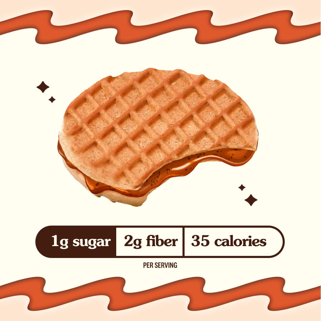 Rip Van Wafels Snickerdoodle Mini Stroopwafels - Low Carb, Low Sugar, Keto Friendly Snacks - Non-GMO, Healthy Office Snack & Breakfast Treat - 32 Pack