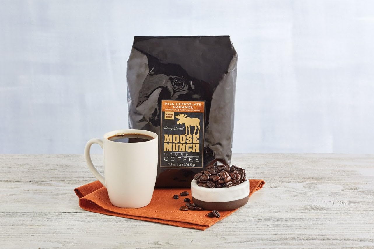 Moose Munch Milk Chocolate Caramel Whole Bean Coffee By Harry & David (24 Ounces), Flavored Coffee, Caramel Coffee, Gift Basket, Gourmet Coffee