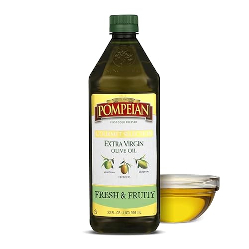 Pompeian Gourmet Selection Extra Virgin Olive Oil - 32 fl oz - First Cold Pressed Olive Oil for Cooking - Fresh and Fruity Taste for Sautéing, Roasting, and Baking