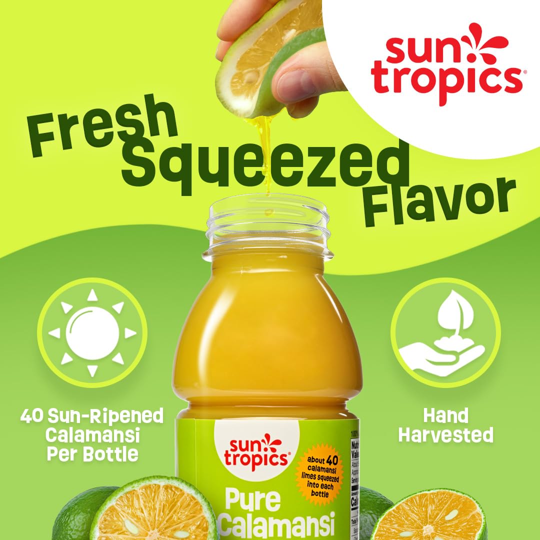 Sun Tropics Pure Calamansi 100% Juice - 4 Pack, 10 Oz Each | 100% Pure, Not From Concentrate | Refreshing Citrus Juice for Drinks, Cocktails, Cooking