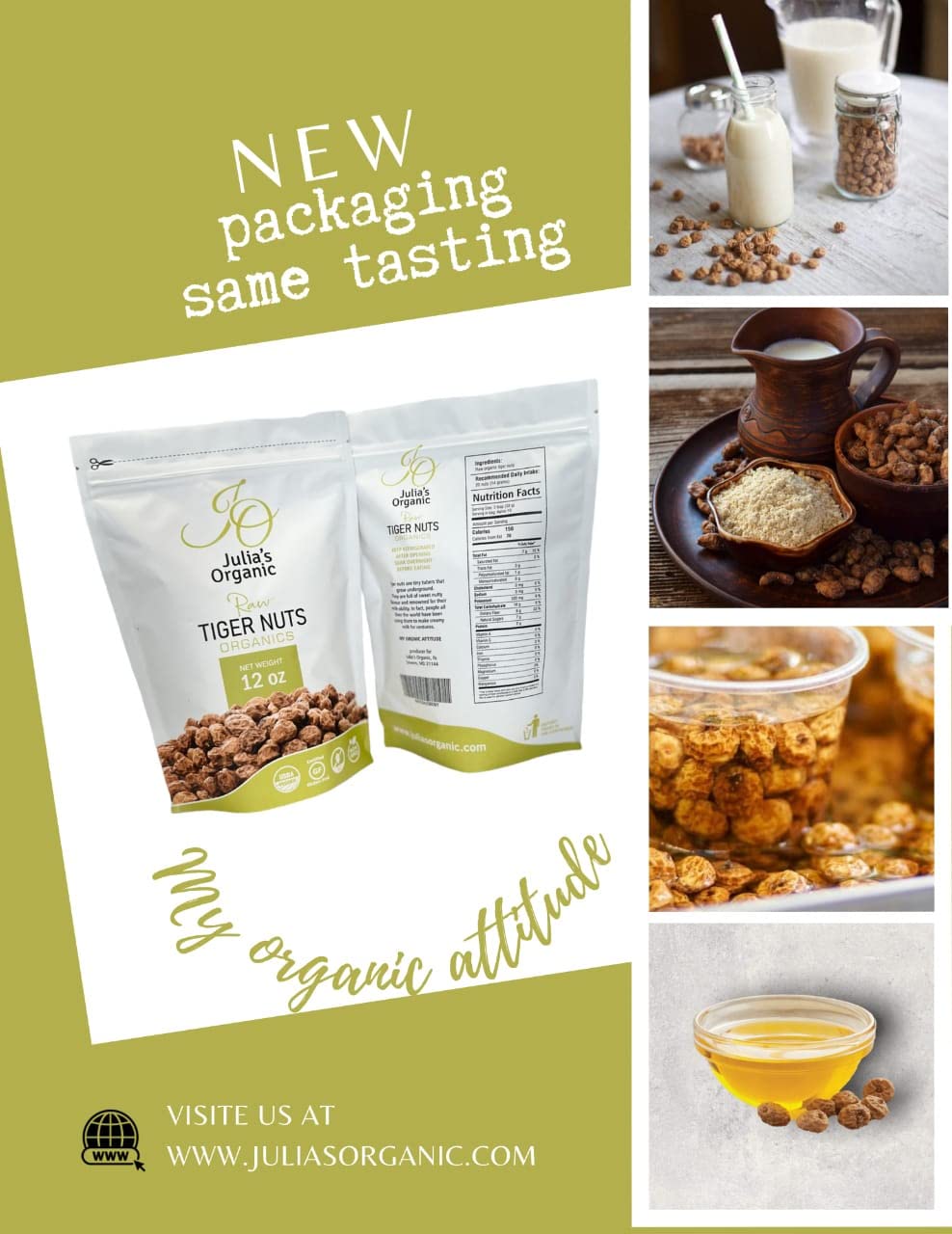 Julia's Organic Tiger Nuts Snacks, Raw Tigernuts, Low Calorie, Paleo Perfect, Gluten Free Snack, Non-GMO, Prebiotic Rich Fiber, Great Taste - 17oz
