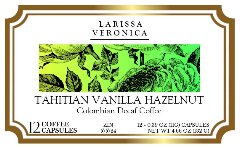 Tahitian Vanilla Hazelnut Colombian Decaf Coffee (Single Serve K-Cup Pods) (Gourmet, Naturally Flavored, Whole Coffee Beans) (12 pods, ZIN: 575724)