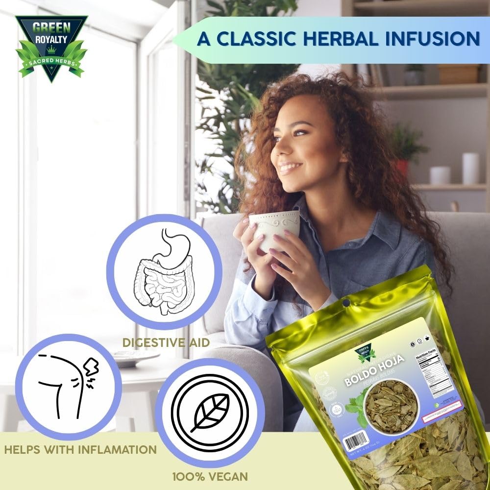 Green Royalty Boldo Hoja (Boldo Leaf) - Natural Dried Boldo Leaves for Herbal Tea & Infusions - Caffeine Free, Non-GMO - 4 oz (114 g)