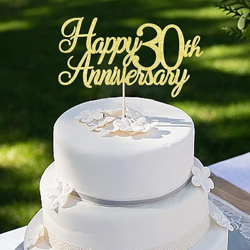 Auteby Happy 30th Anniversary Cake Topper, Gold Glitter 30th Birthday/Wedding Anniversary Party Decoration Supplies (30)