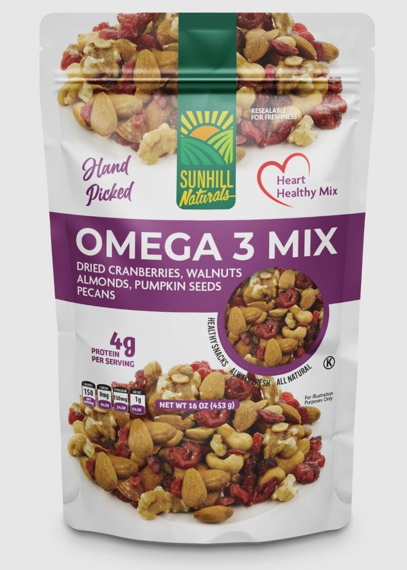 Sunhill Naturals Omega-3 Deluxe Mix, Heart-Healthy Omega Trail Mix with Nuts, Seeds & Cranberries, Omega 3 Nuts and Fruit Mix for Snacking