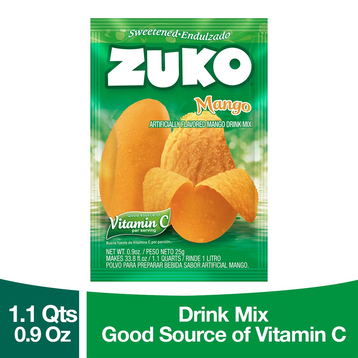 Zuko Instant Beverage Drink Mix, Flavor Mango Powdered, No Added Sugar Needed, 48 Ct Individual Packets