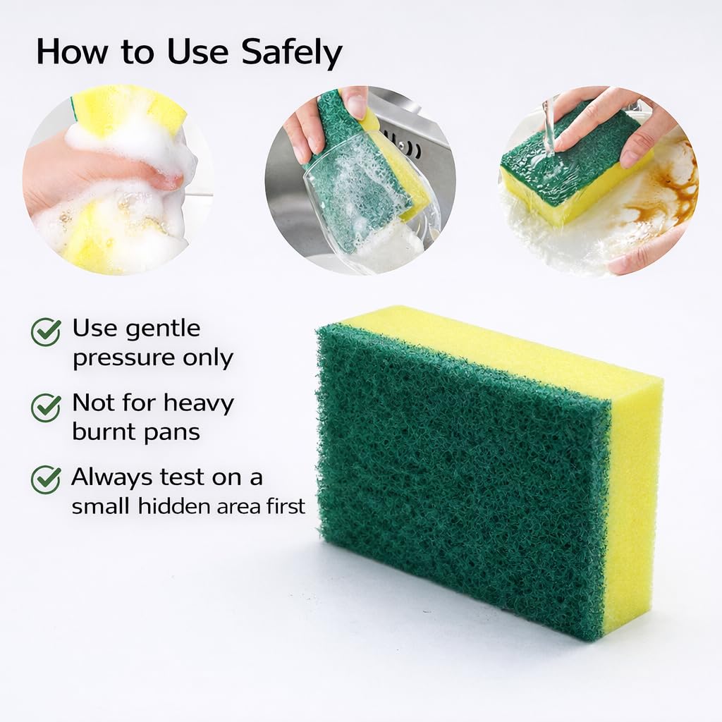 A Plus Kitchen Cleaning Sponge, Heavy Duty Non-Scratch Sponge for Non-Stick & Delicate Surfaces (When Used Gently), High Density, Dual-Side