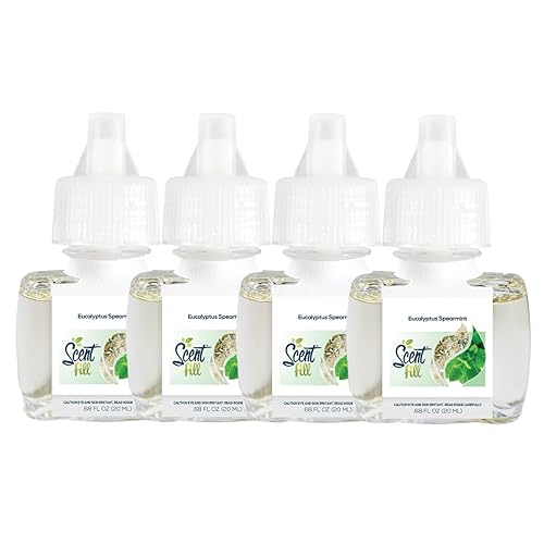 Scent Fill Eucalyptus Spearmint Plug in Air Freshener, 4 Scented Oil Refills