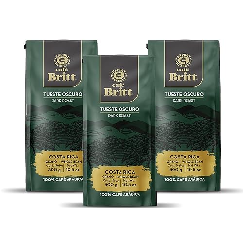 Café Britt® - Costa Rican Dark Roast Coffee (10.5 oz.) (3-Pack) - Whole Bean, Arabica Coffee, Kosher, Gluten Free, 100% Gourmet & Dark Roast