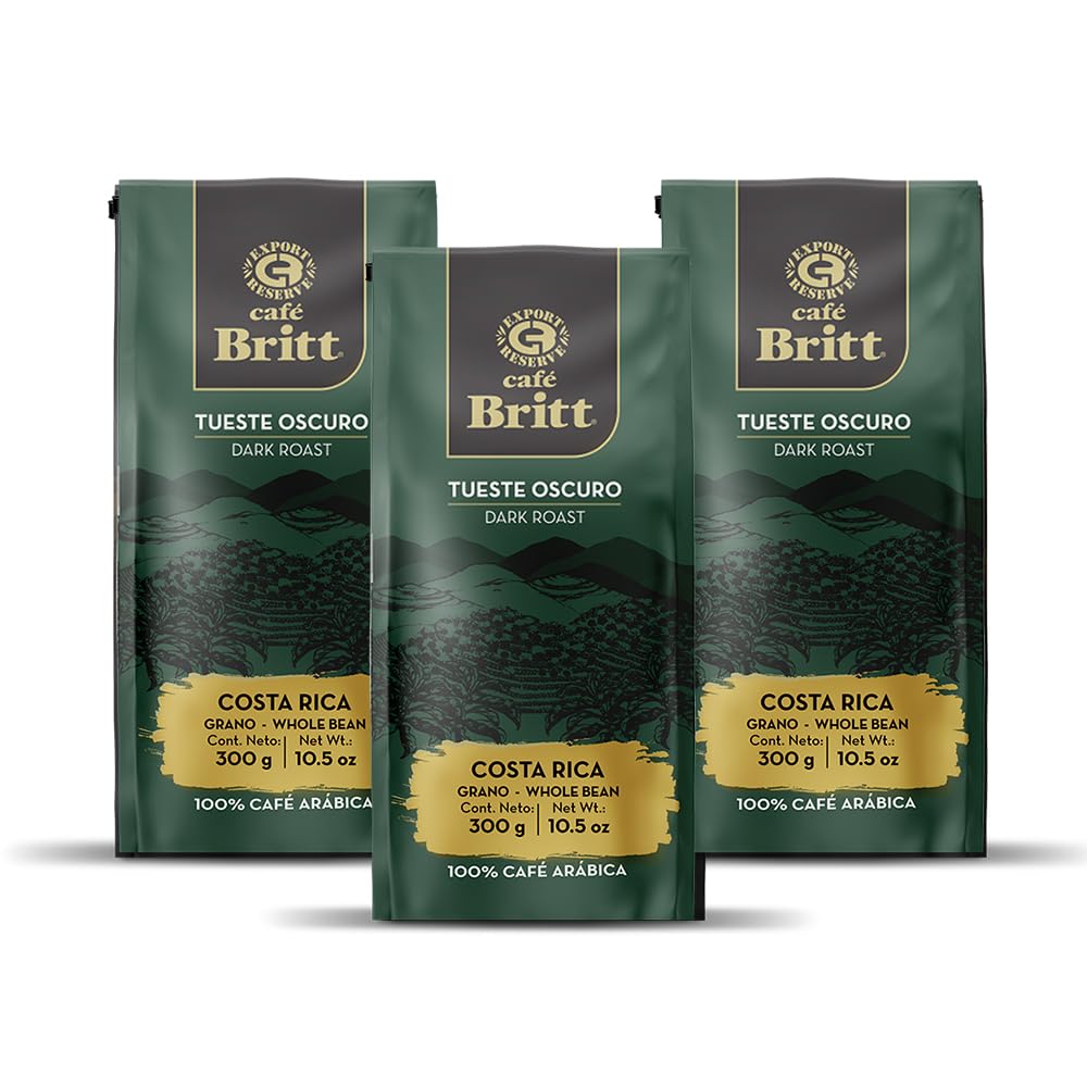 Café Britt® - Costa Rican Dark Roast Coffee (10.5 oz.) (3-Pack) - Whole Bean, Arabica Coffee, Kosher, Gluten Free, 100% Gourmet & Dark Roast