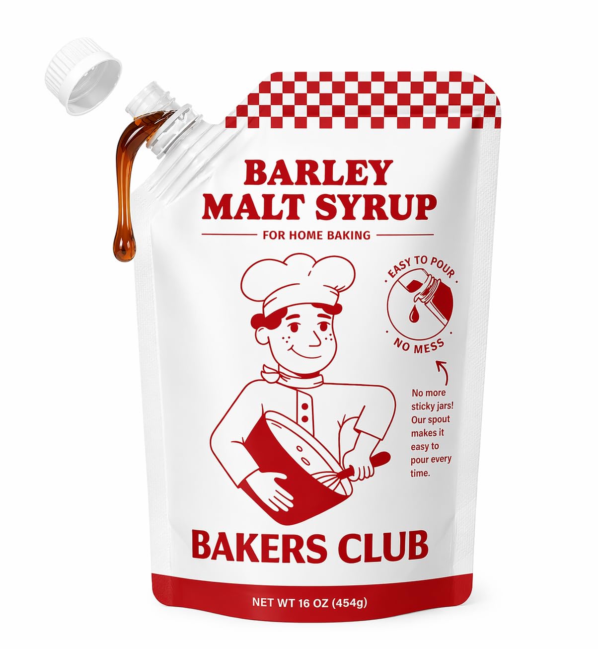 Bakers Club Barley Malt Syrup 16oz - Authentic Malty Flavor for Bagels, Pretzels, Bread & Baked Goods - Enhances Crust, Color & Sweetness - Non-GMO, Traditional Malted Barley Syrup - Made in USA