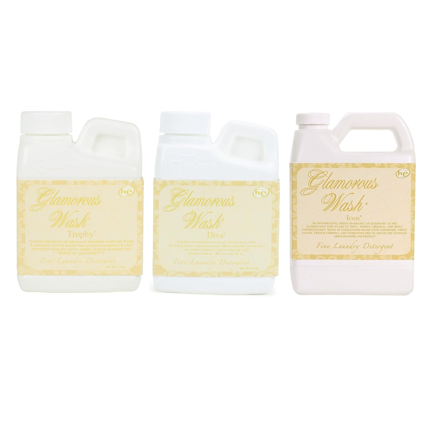 Elanze Designs Tyler Candle Glamorous and Luxurious High Efficient Wash 4 ounce Scented Fine Laundry Detergent Pack of 3; Diva, Icon, Trophy