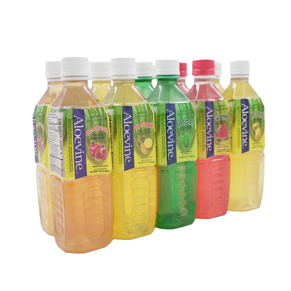 Aloevine Aloe Vera Drink juice l variety |16.9 oz. pack of 10 l 2 original, 2 watermelon, 2 mango, 2 pomegranate, 2 pineapple | plant based Vegetable